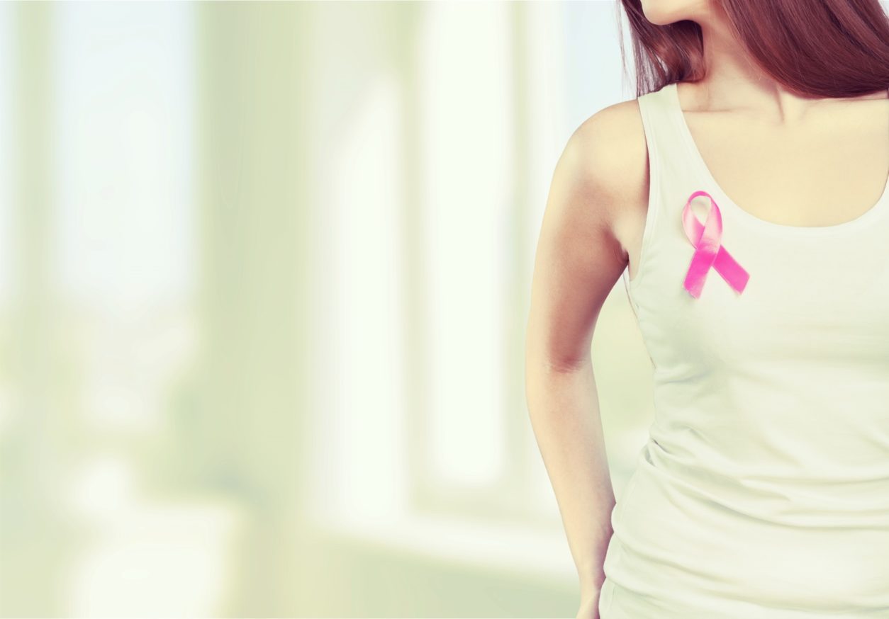 Woman with pink breast cancer ribbon wondering about mammogram guidelines | cCARE | San Diego & Fresno, CA